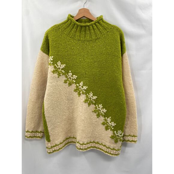 Vintage Express green snowflake mock neck oversized wool sweater - Picture 2 of 5